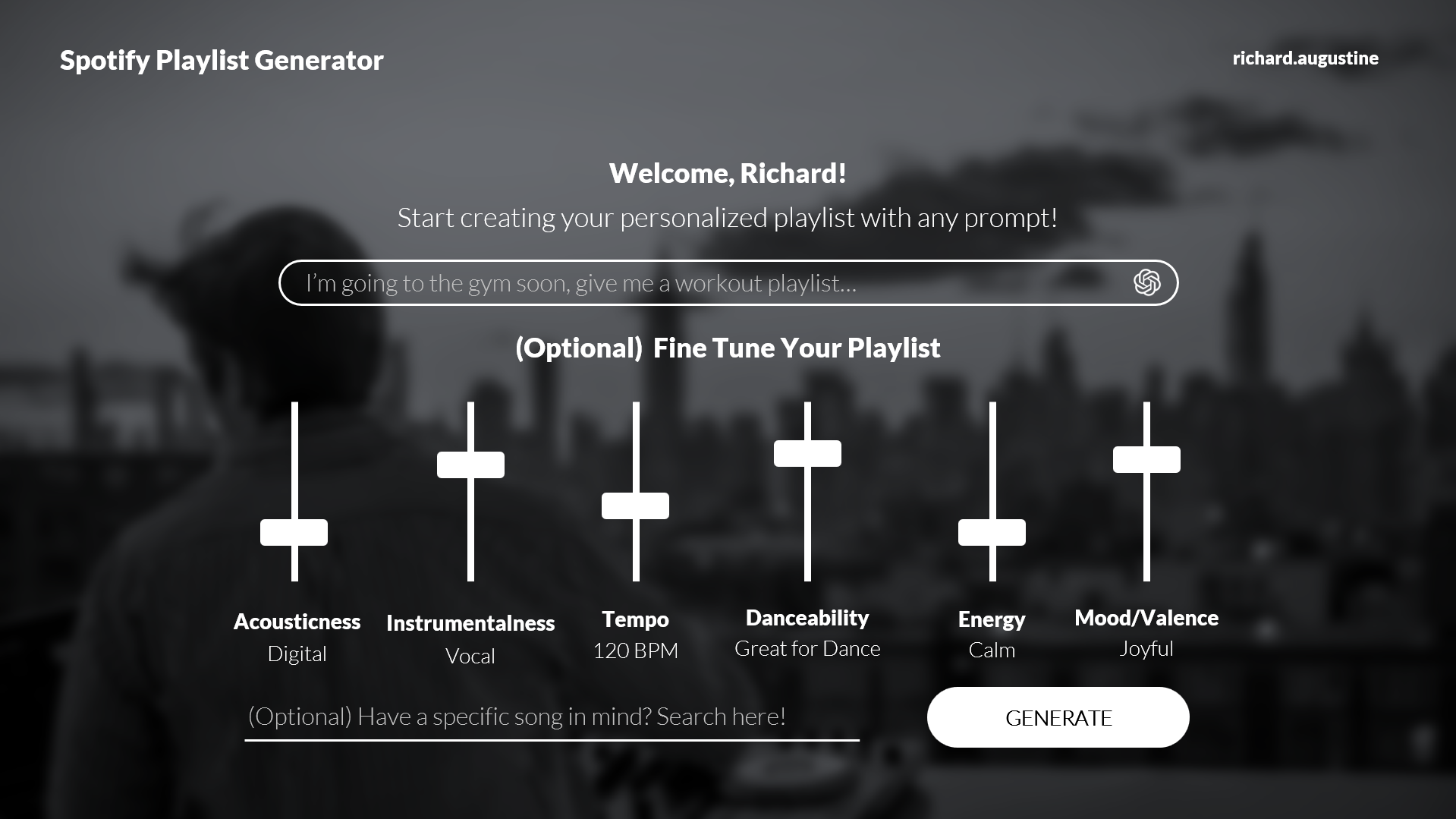 spotify playlist generator interface